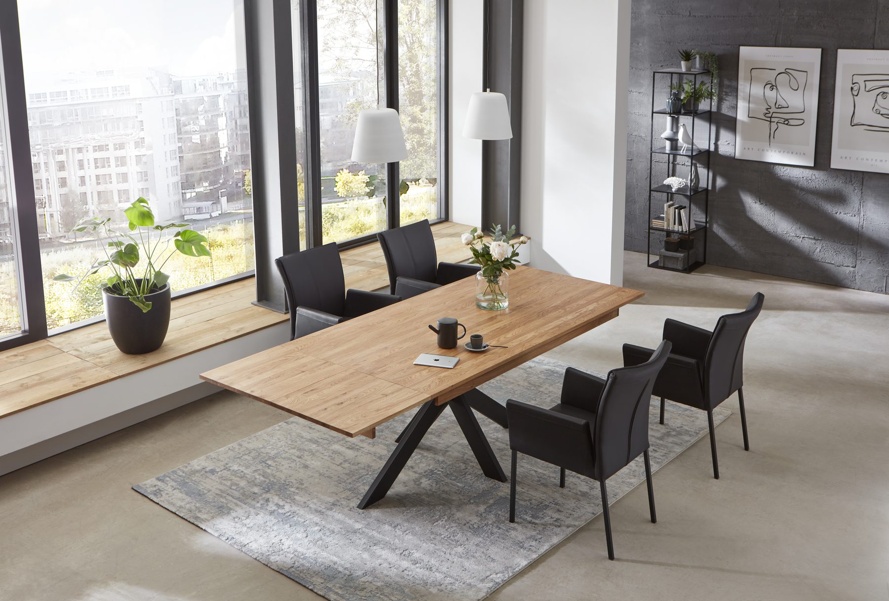 Boston dining table with one leaf added