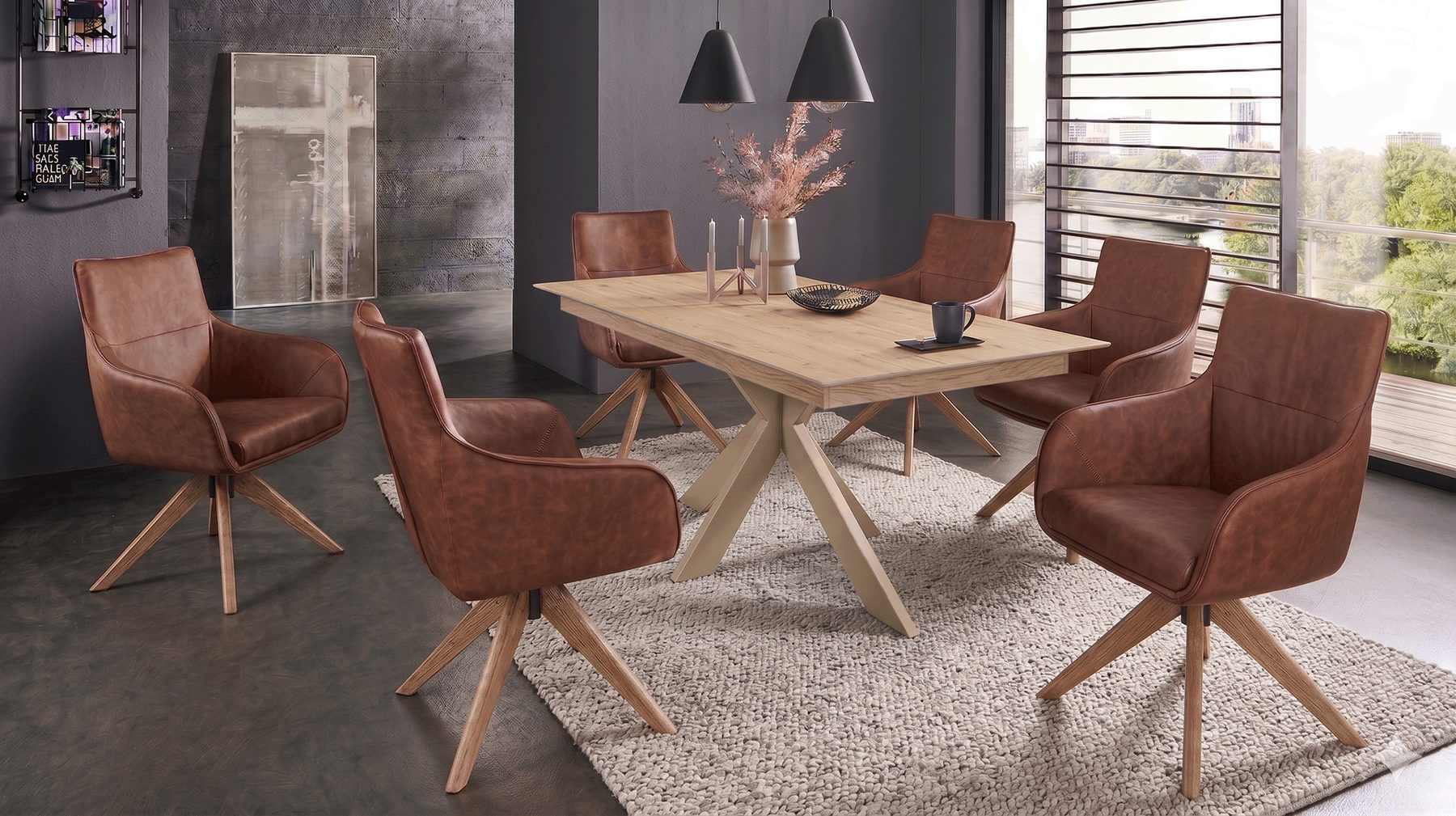 Boston dining table with a sand (RAL 1019) spider base