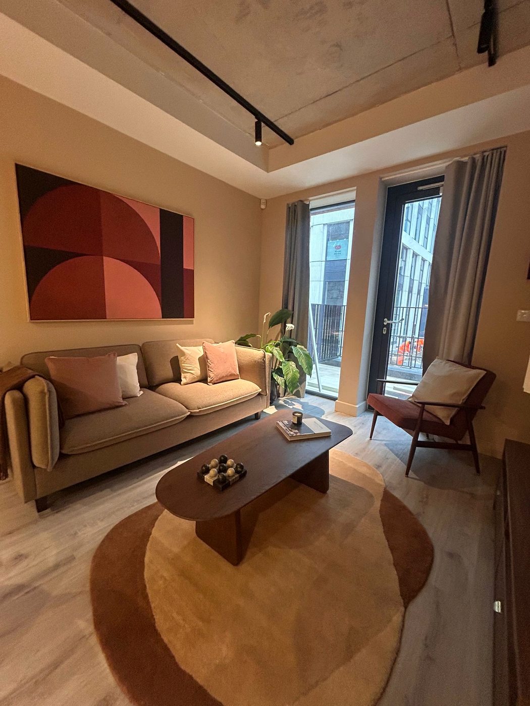 Birmingham apartment — living room with sofa and coffee table